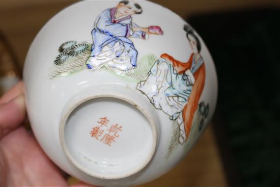 A Chinese plant stand, a Chinese figure of an immortal, 12 spoons and 2 bowls